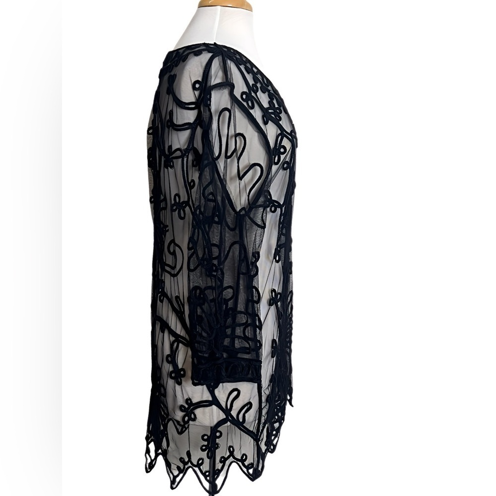 Pretty Angel Black Sheer Lace Embroidery Tunic / Swimsuit Cover Up Women’s Large - Picture 4 of 8
